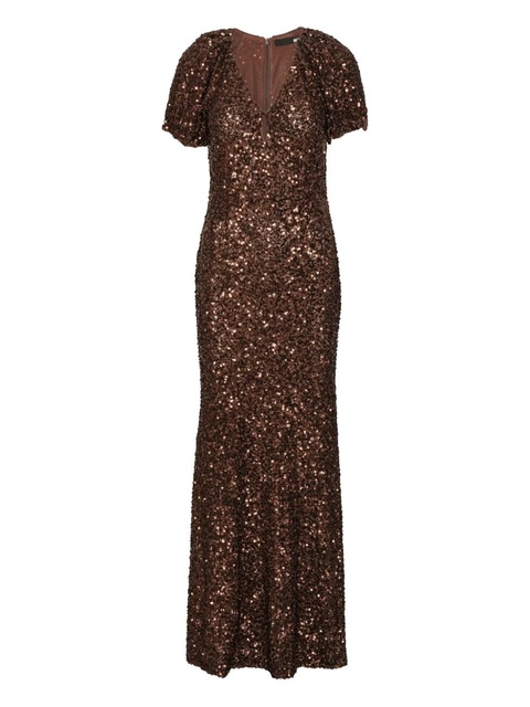 ROTATE BIRGER CHRISTENSEN sequins V-neck maxi dress - Brown - zdjęcie produktu nr 1