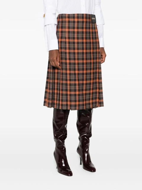 LOEWE pleated plaid-pattern midi skirt - Black - zdjęcie produktu nr 2