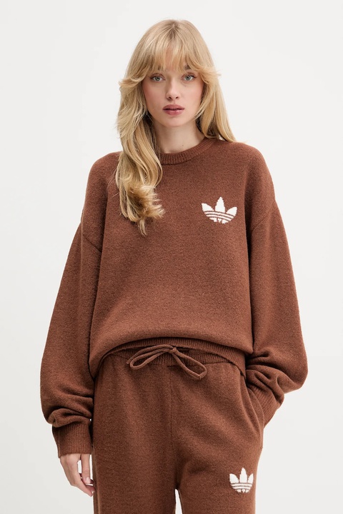 adidas Originals sweter z domieszką wełny Knitted Sweater damski kolor brązowy KF2340 - zdjęcie produktu nr 1