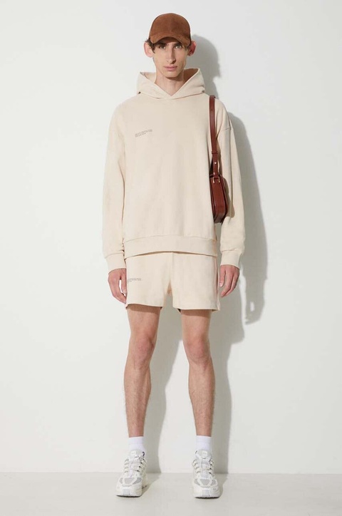 Pangaia bluza bawełniana kolor beżowy z kapturem z nadrukiem - zdjęcie produktu nr 1