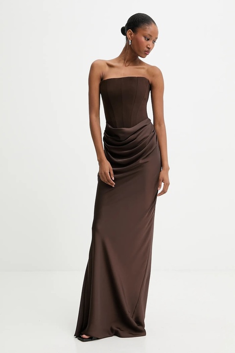 Answear.LAB sukienka kolor brązowy maxi dopasowana - zdjęcie produktu nr 2