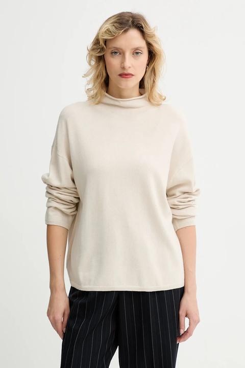 Marc O'Polo sweter z dodatkiem wełny damski kolor beżowy lekki z półgolfem 509511860481 - zdjęcie produktu nr 1