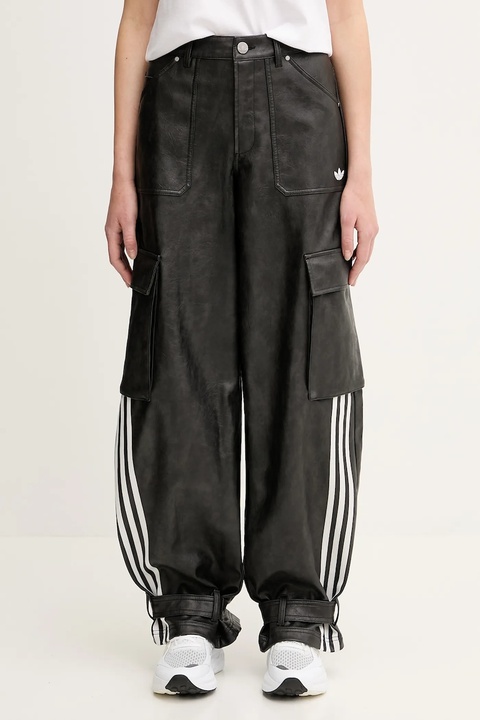 adidas Originals spodnie FAUX LTHR damskie kolor czarny szerokie high waist JX9226 - zdjęcie produktu nr 2