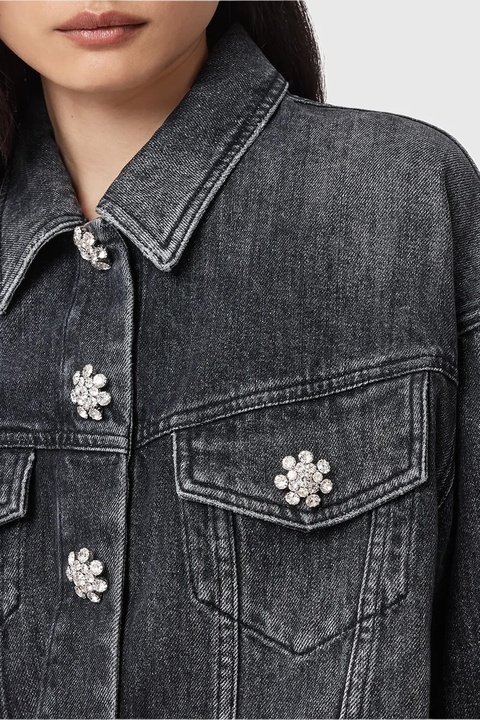 AllSaints kurtka jeansowa BETH kolor czarny przejściowa W033OD - zdjęcie produktu nr 2