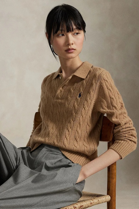 Polo Ralph Lauren sweter wełniany damski kolor beżowy lekki 211972132 - zdjęcie produktu nr 2