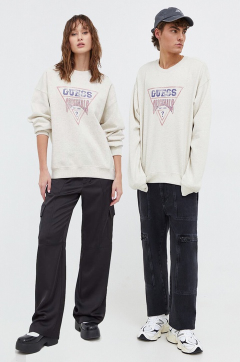 Guess Originals bluza kolor beżowy z nadrukiem - zdjęcie produktu nr 1