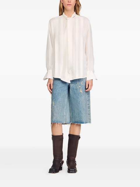 SANDRO pleated tie-neck silk shirt - White - zdjęcie produktu nr 2