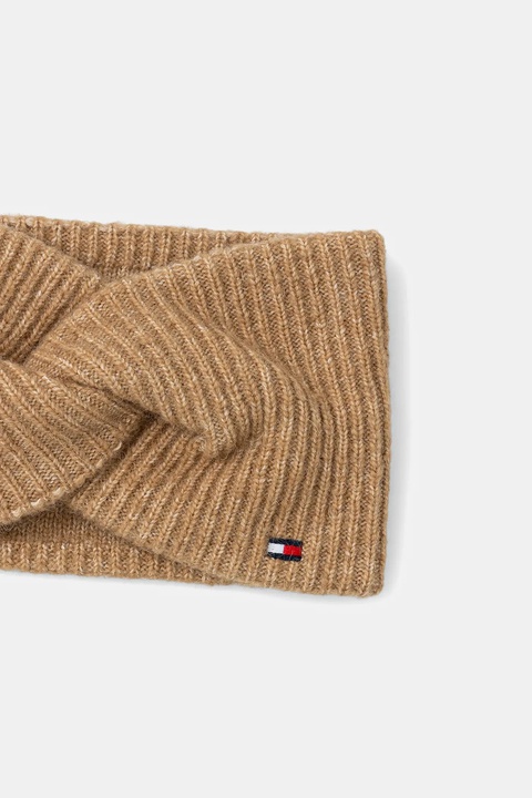 Tommy Hilfiger opaska na głowę z dodatkiem wełny kolor beżowy AW0AW17778 - zdjęcie produktu nr 1