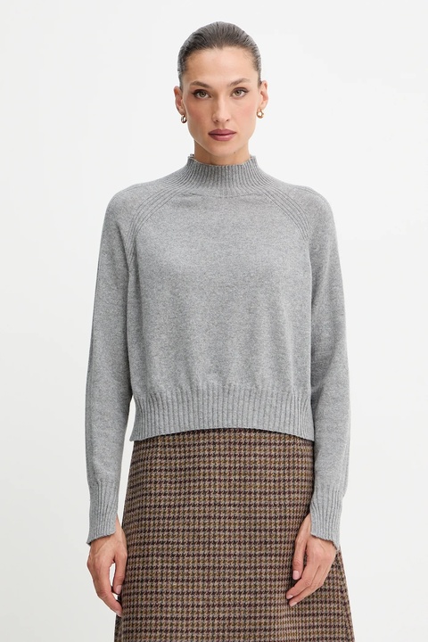 Twinset sweter kaszmirowy damski kolor szary lekki z półgolfem 252TT3531 - zdjęcie produktu nr 1
