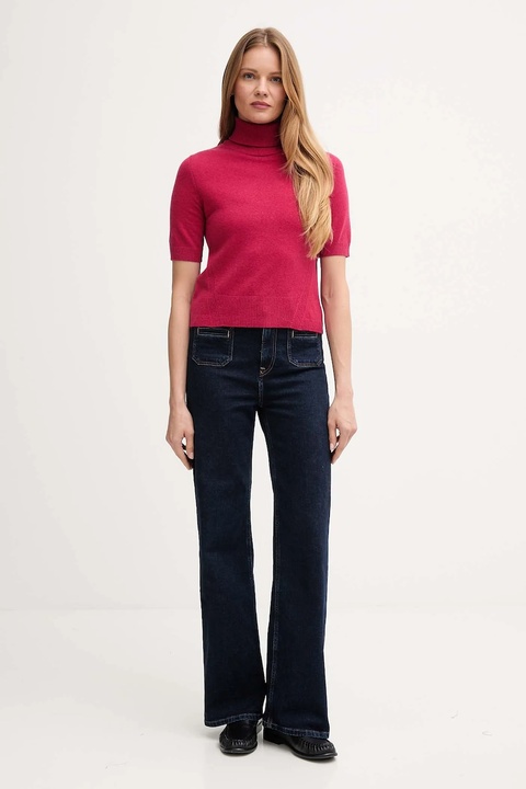 United Colors of Benetton sweter z dodatkiem wełny dziecięcy damski kolor różowy lekki z golfem 102HD203X - zdjęcie produktu nr 2