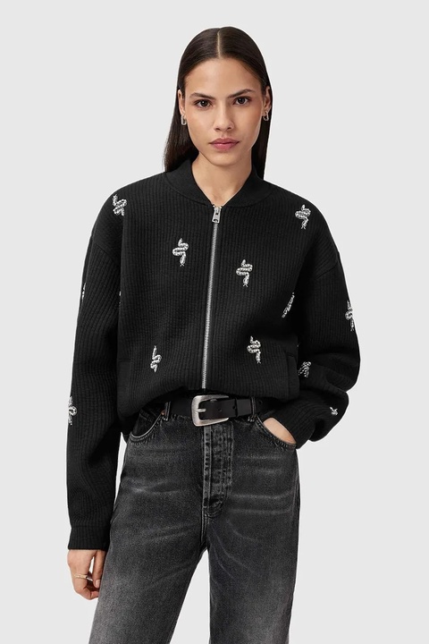 AllSaints kurtka RHEA kolor czarny przejściowa oversize W172JD - zdjęcie produktu nr 1
