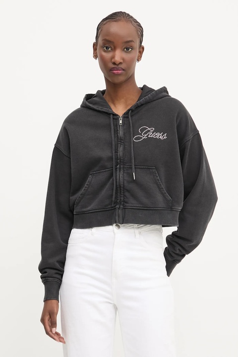 Guess Originals bluza bawełniana damska kolor czarny z kapturem gładka W5RQ13 K68I1 - zdjęcie produktu nr 1