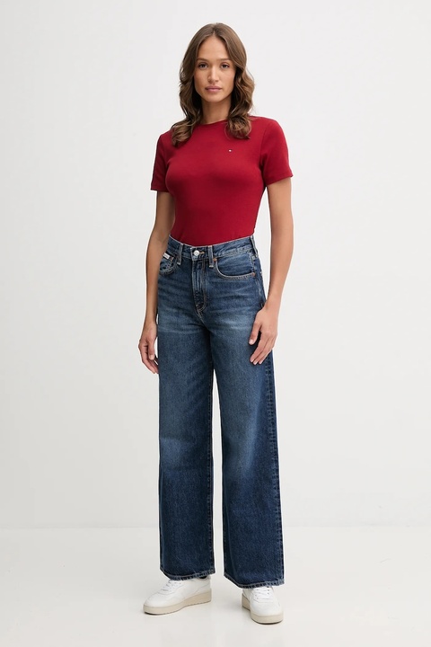 Tommy Hilfiger t-shirt bawełniany damski kolor bordowy WW0WW40587 - zdjęcie produktu nr 1