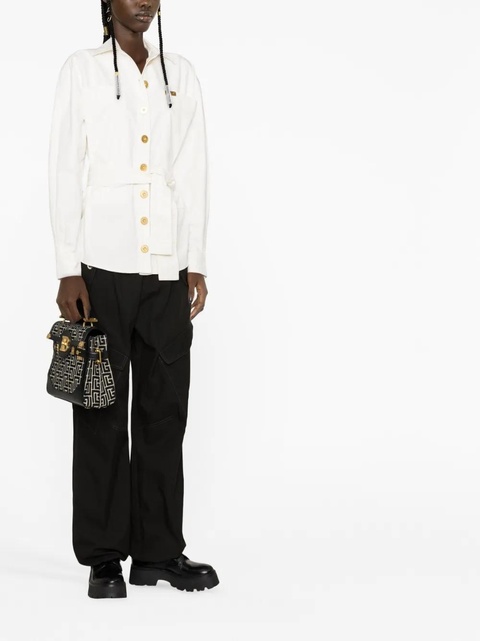 Balmain logo-plaque denim shirt jacket - White - zdjęcie produktu nr 2