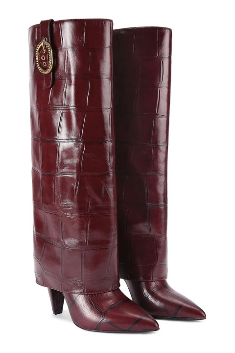 Kurt Geiger London kozaki skórzane Fold Over Tall Boot damskie kolor brązowy na słupku 5022354419 - zdjęcie produktu nr 1