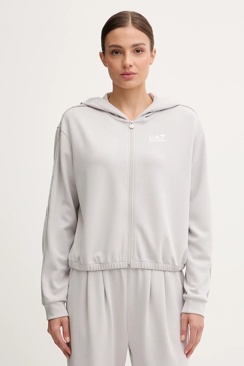EA7 Emporio Armani bluza damska kolor szary z kapturem gładka AF12643.7W000443 - zdjęcie produktu nr 1
