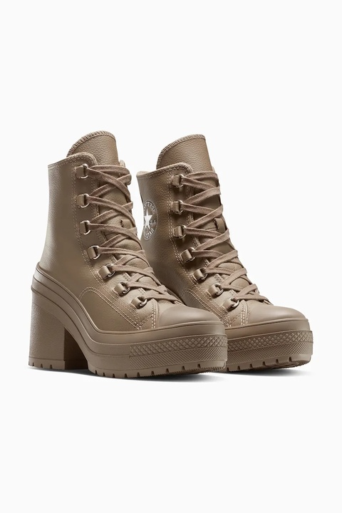 Converse botki skórzane Chuck 70 De Luxe Heel damskie kolor brązowy na słupku lekko ocieplone A13064C - zdjęcie produktu nr 1