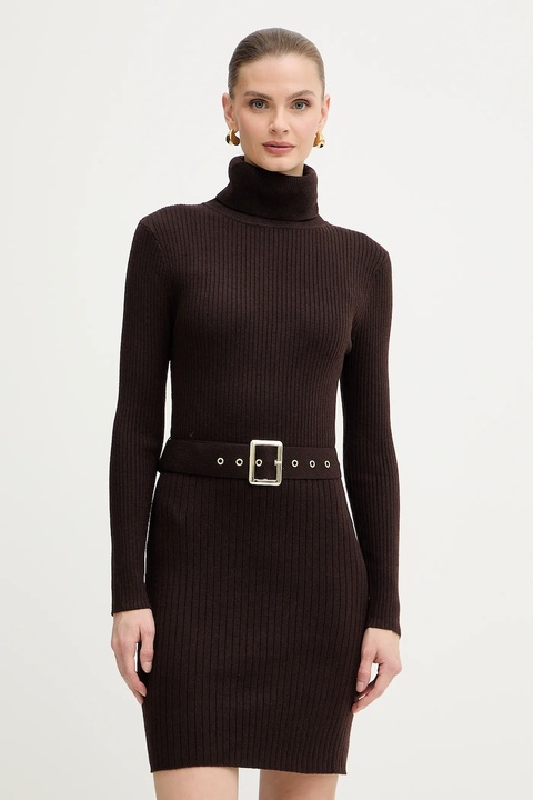 Morgan sukienka z domieszką wełny kolor brązowy mini dopasowana RMCAFE - zdjęcie produktu nr 1