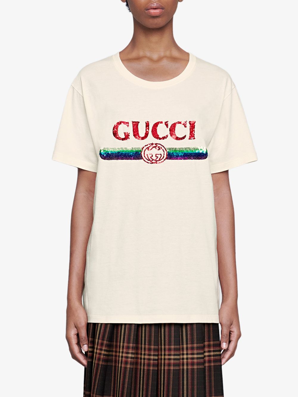 【Gucci】 Logo Printed T-Shirt Children's cotton T-shirt with Gucci logo in white cotton