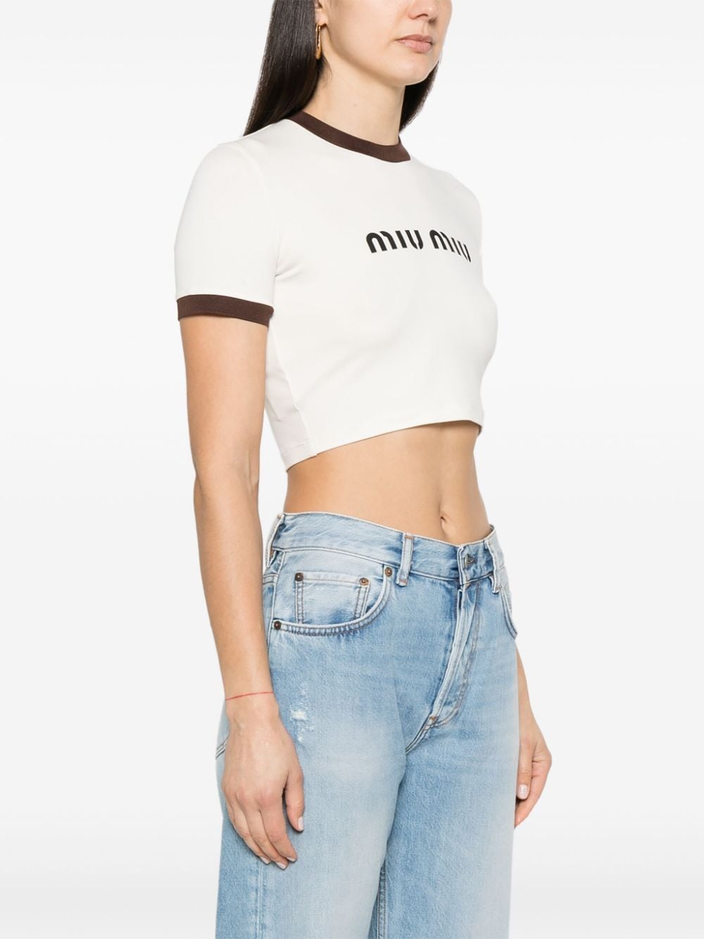 Miu Miu logo-print T-shirt - Neutrals za 2 554,00 PLN na