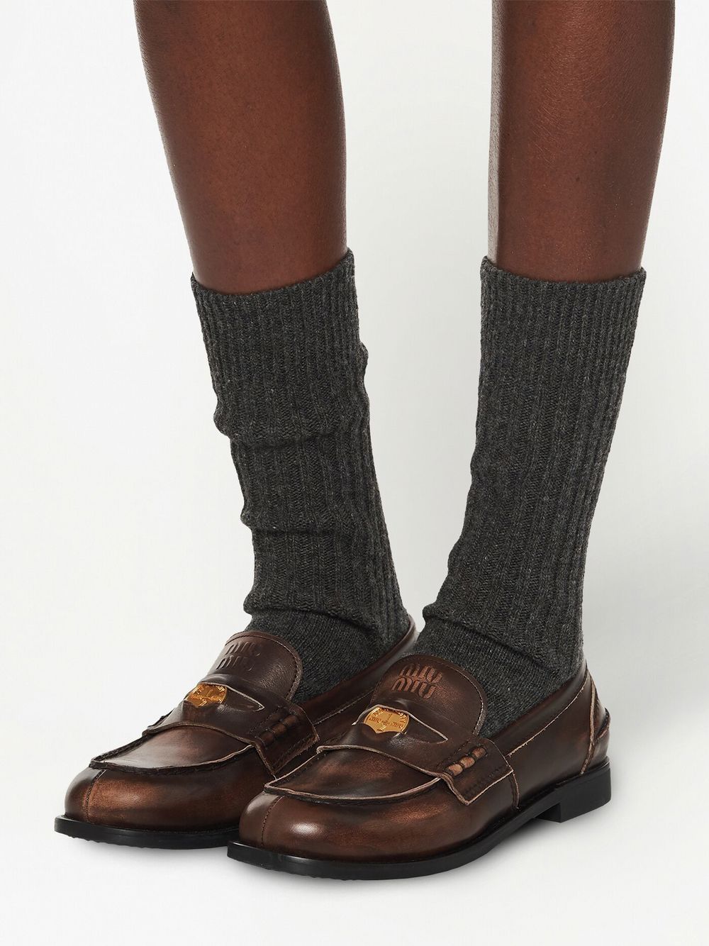 【MIUMIU】シンプル ♪ お洒落 ロゴ ローファー PENNY LOAFERS MIU MIU ミュウミュウ レザー Penny Loafers ペニー ローファー