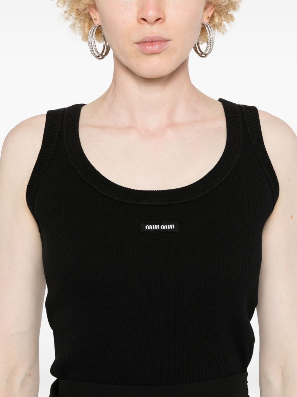 miu miu ブラック タンクトップ ブラック リブ編み タンクトップ | Miu Miu