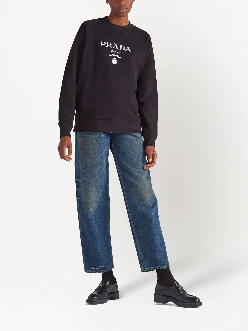 スウェット・トレーナー PRADA BLACK COTTON BLEND SWEATSHIRT 送料&関税込】Prada Black Cotton Blend Sweatshirt (PRADA