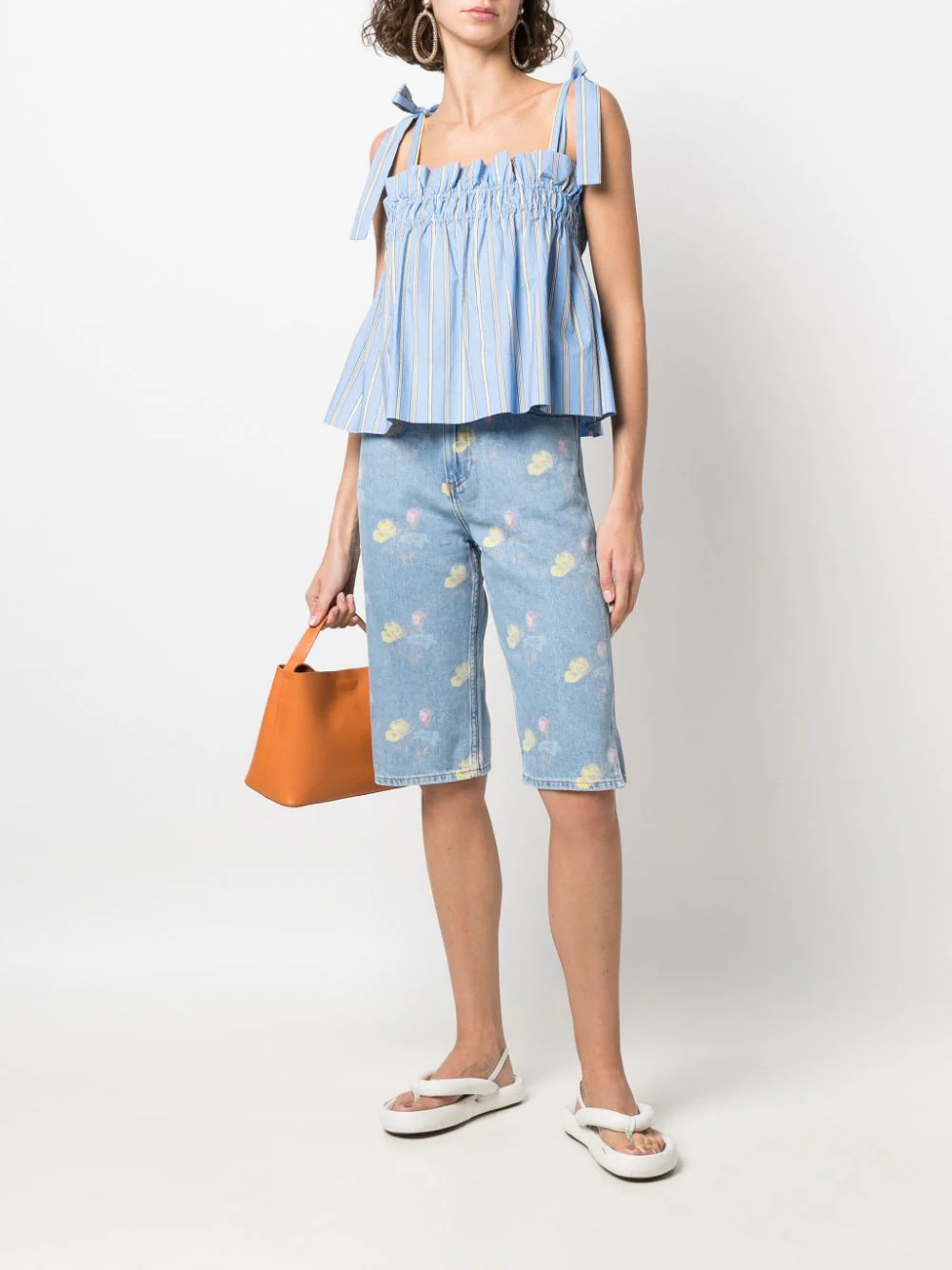 GANNI floral-print denim shorts - Blue za 716,00 PLN na