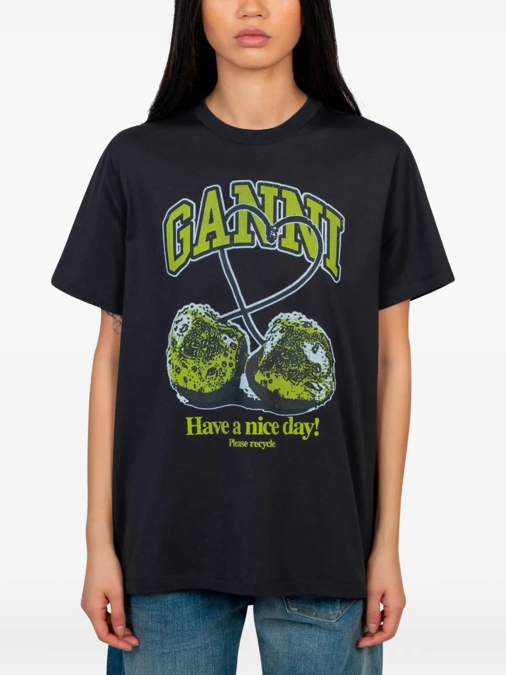 Ganni Cherry print Tシャツ GANNI cherry-print cotton t-shirt - Black za 588,00 PLN na