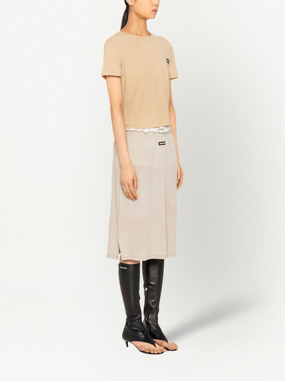 Miu Miu logo-patch short-sleeve T-shirt - Neutrals za 3 351