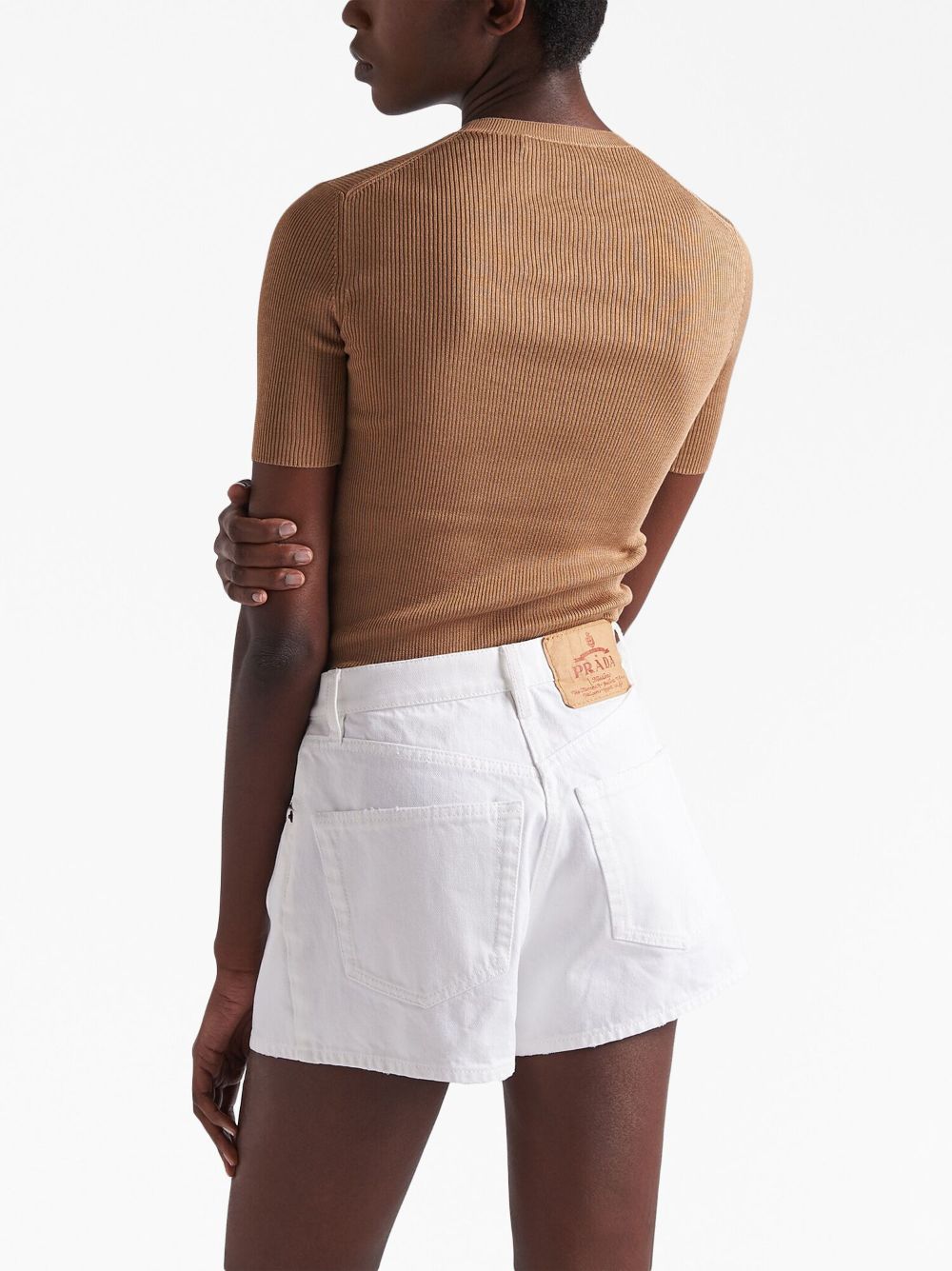 トップス PRADA silk knit Prada logo-intarsia silk top - Brown za 5 320,00 PLN na