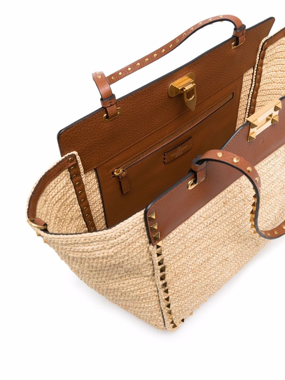 Valentino Garavani Rockstud raffia tote bag - Neutrals za 9